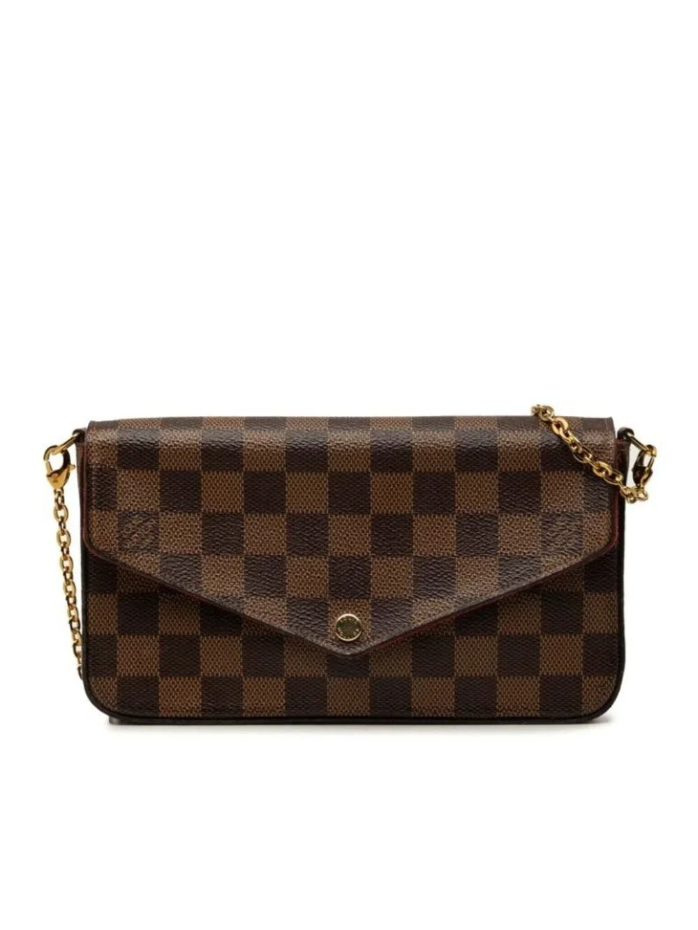 Louis Vuitton Damier Pochette Felicie Chain Shoulder Bag Brown Fuchsia Leather